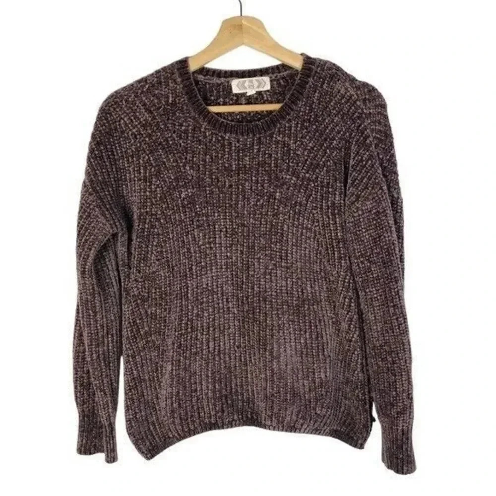 Pink Rose Purple Chenille Knit Pullover Crewneck Sweater M